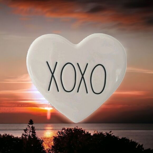 RAE DUNN Heart Coaster Single One Ceramic Pottery XOXO Black LETTERS Kiss Hug - Picture 11 of 13